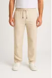 Erkek Keten Pantolon – Cepli, Beli Lastikli Ve Bağcıklı, Nefes Alan Rahat Kalıp, Yazlık Ve Baharlık Günlük Giyim, Şık & Konforlu Boru Paça Model - Bej