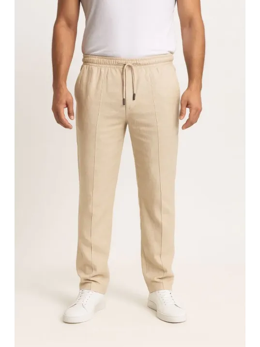 Erkek Keten Pantolon – Cepli, Beli Lastikli ve Bağcıklı, Nefes Alan Rahat Kalıp, Yazlık ve Baharlık Günlük Giyim, Şık & Konforlu Boru Paça Model - Bej Erkek Keten Pantolon – Cepli, Beli Lastikli ve Bağcıklı, Nefes Alan Rahat Kalıp, Yazlık ve Baharlık Günlük Giyim, Şık & Konforlu Boru Paça Model - Bej