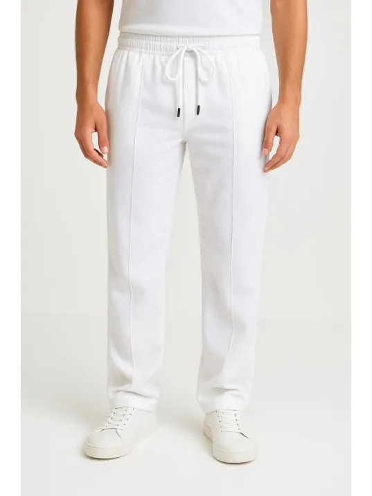 Erkek Keten Pantolon – Cepli, Beli Lastikli ve Bağcıklı, Nefes Alan Rahat Kalıp, Yazlık ve Baharlık Günlük Giyim, Şık & Konforlu Boru Paça Model - Beyaz Erkek Keten Pantolon – Cepli, Beli Lastikli ve Bağcıklı, Nefes Alan Rahat Kalıp, Yazlık ve Baharlık Günlük Giyim, Şık & Konforlu Boru Paça Model - Beyaz