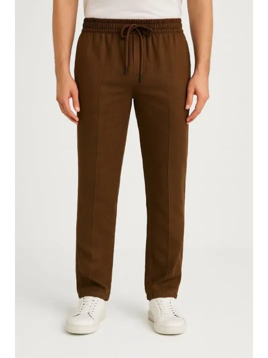 Erkek Keten Pantolon – Cepli, Beli Lastikli ve Bağcıklı, Nefes Alan Rahat Kalıp, Yazlık ve Baharlık Günlük Giyim, Şık & Konforlu Boru Paça Model - Kahverengi Erkek Keten Pantolon – Cepli, Beli Lastikli ve Bağcıklı, Nefes Alan Rahat Kalıp, Yazlık ve Baharlık Günlük Giyim, Şık & Konforlu Boru Paça Model - Kahverengi