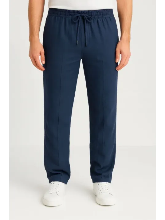 Erkek Keten Pantolon – Cepli, Beli Lastikli ve Bağcıklı, Nefes Alan Rahat Kalıp, Yazlık ve Baharlık Günlük Giyim, Şık & Konforlu Boru Paça Model - Lacivert Erkek Keten Pantolon – Cepli, Beli Lastikli ve Bağcıklı, Nefes Alan Rahat Kalıp, Yazlık ve Baharlık Günlük Giyim, Şık & Konforlu Boru Paça Model - Lacivert