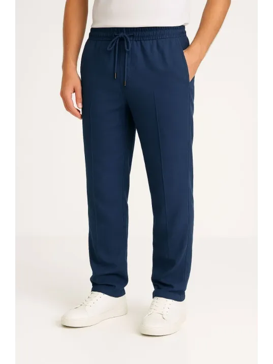 Erkek Keten Pantolon – Cepli, Beli Lastikli ve Bağcıklı, Nefes Alan Rahat Kalıp, Yazlık ve Baharlık Günlük Giyim, Şık & Konforlu Boru Paça Model - Lacivert Erkek Keten Pantolon – Cepli, Beli Lastikli ve Bağcıklı, Nefes Alan Rahat Kalıp, Yazlık ve Baharlık Günlük Giyim, Şık & Konforlu Boru Paça Model - Lacivert