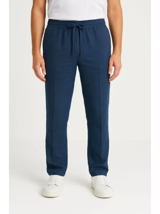 Erkek Keten Pantolon – Cepli, Beli Lastikli ve Bağcıklı, Nefes Alan Rahat Kalıp, Yazlık ve Baharlık Günlük Giyim, Şık & Konforlu Boru Paça Model - Lacivert Erkek Keten Pantolon – Cepli, Beli Lastikli ve Bağcıklı, Nefes Alan Rahat Kalıp, Yazlık ve Baharlık Günlük Giyim, Şık & Konforlu Boru Paça Model - Lacivert