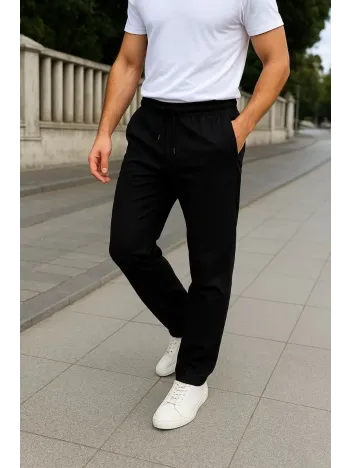 Erkek Keten Pantolon – Cepli, Beli Lastikli ve Bağcıklı, Nefes Alan Rahat Kalıp, Yazlık ve Baharlık Günlük Giyim, Şık & Konforlu Boru Paça Model - Siyah Erkek Keten Pantolon – Cepli, Beli Lastikli ve Bağcıklı, Nefes Alan Rahat Kalıp, Yazlık ve Baharlık Günlük Giyim, Şık & Konforlu Boru Paça Model - Siyah
