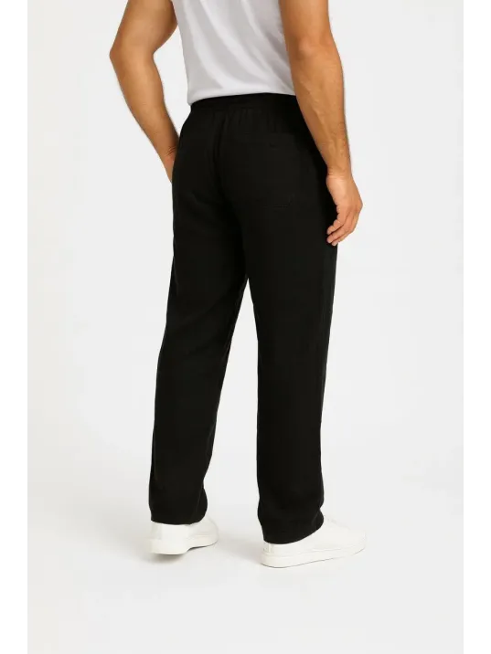 Erkek Keten Pantolon – Cepli, Beli Lastikli ve Bağcıklı, Nefes Alan Rahat Kalıp, Yazlık ve Baharlık Günlük Giyim, Şık & Konforlu Boru Paça Model - Siyah Erkek Keten Pantolon – Cepli, Beli Lastikli ve Bağcıklı, Nefes Alan Rahat Kalıp, Yazlık ve Baharlık Günlük Giyim, Şık & Konforlu Boru Paça Model - Siyah