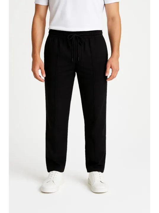 Erkek Keten Pantolon – Cepli, Beli Lastikli ve Bağcıklı, Nefes Alan Rahat Kalıp, Yazlık ve Baharlık Günlük Giyim, Şık & Konforlu Boru Paça Model - Siyah Erkek Keten Pantolon – Cepli, Beli Lastikli ve Bağcıklı, Nefes Alan Rahat Kalıp, Yazlık ve Baharlık Günlük Giyim, Şık & Konforlu Boru Paça Model - Siyah