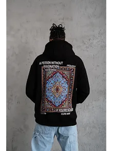 Erkek Kilim Desen Kapüşonlu - Siyah
