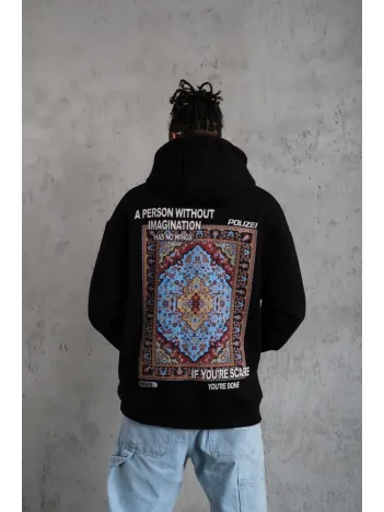 Erkek Kilim Desen Kapüşonlu - Siyah