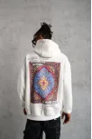 Erkek Kilim Desen Kapüşonlu Sweat- Beyaz