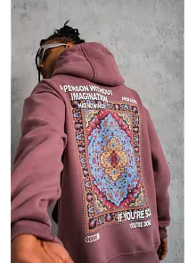 Erkek Kilim Desen Kapüşonlu Sweat - Gül Kurusu