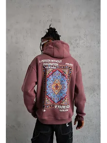 Erkek Kilim Desen Kapüşonlu Sweat - Gül Kurusu
