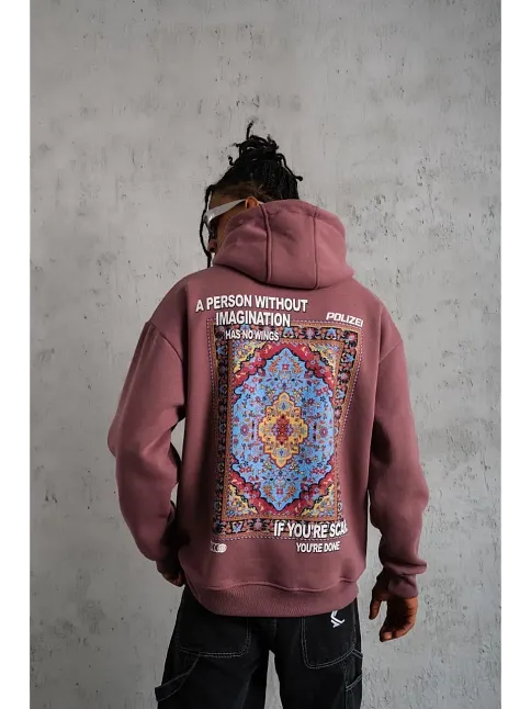 Erkek Kilim Desen Kapüşonlu Sweat - Gül Kurusu