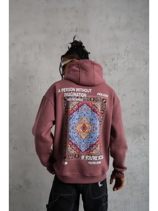 Erkek Kilim Desen Kapüşonlu Sweat - Gül Kurusu