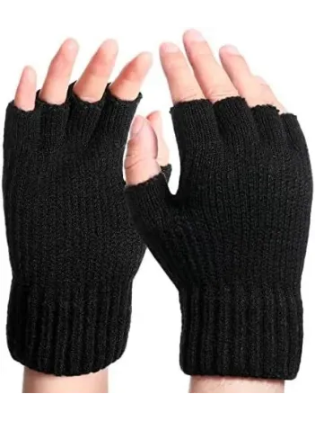 Erkek Kısa Parmaksız Triko Eldiven - Siyah Erkek Kısa Parmaksız Triko Eldiven - Siyah