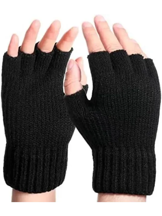 Erkek Kısa Parmaksız Triko Eldiven - Siyah Erkek Kısa Parmaksız Triko Eldiven - Siyah