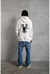 Erkek Kol Ve Etek Ribana Baskılı Kapüşonlu Sweat - Beyaz