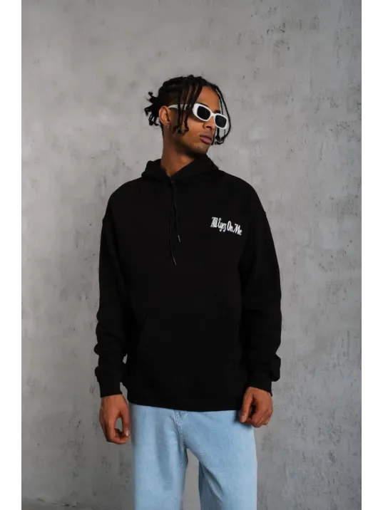 Erkek Oversize Üç İplik Kapüşonlu Sweat – Siyah Kol ve Etek Ribana Detaylı, Ön ve Sırt Baskılı, Kanguru Cepli Rahat Kalıp Model Erkek Oversize Üç İplik Kapüşonlu Sweat – Siyah Kol ve Etek Ribana Detaylı, Ön ve Sırt Baskılı, Kanguru Cepli Rahat Kalıp Model