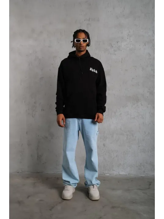 Erkek Oversize Üç İplik Kapüşonlu Sweat – Siyah Kol ve Etek Ribana Detaylı, Ön ve Sırt Baskılı, Kanguru Cepli Rahat Kalıp Model Erkek Oversize Üç İplik Kapüşonlu Sweat – Siyah Kol ve Etek Ribana Detaylı, Ön ve Sırt Baskılı, Kanguru Cepli Rahat Kalıp Model