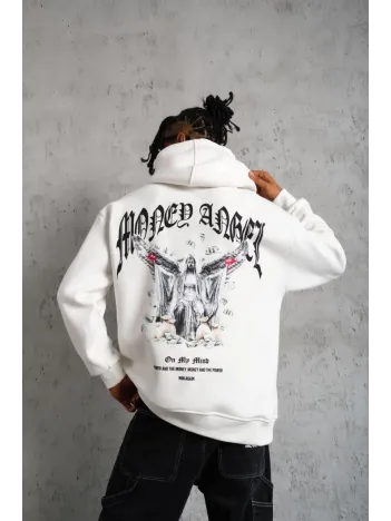 Erkek Kordon İpli Baskılı Kapüşonlu Sweatshirt - Beyaz Erkek Kordon İpli Baskılı Kapüşonlu Sweatshirt - Beyaz