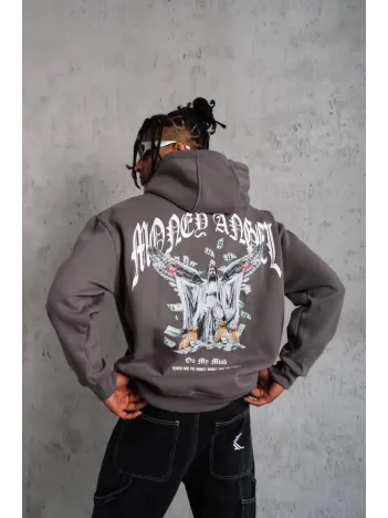 Erkek Kordon İpli Baskılı Kapüşonlu Sweatshirt - Füme Erkek Kordon İpli Baskılı Kapüşonlu Sweatshirt - Füme