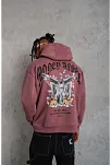 Erkek Kordon İpli Baskılı Kapüşonlu Sweatshirt - Gül Kurusu