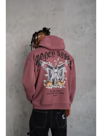 Erkek Kordon İpli Baskılı Kapüşonlu Sweatshirt - Gül Kurusu