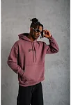 Erkek Kordon İpli Baskılı Kapüşonlu Sweatshirt - Gül Kurusu