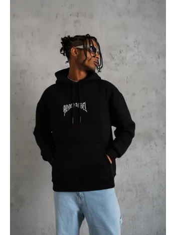 Erkek Kordon İpli Baskılı Kapüşonlu Sweatshirt - Siyah Erkek Kordon İpli Baskılı Kapüşonlu Sweatshirt - Siyah