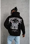 Erkek Kordon İpli Baskılı Kapüşonlu Sweatshirt - Siyah