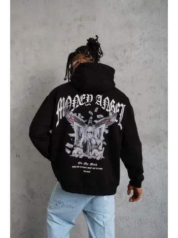 Erkek Kordon İpli Baskılı Kapüşonlu Sweatshirt - Siyah Erkek Kordon İpli Baskılı Kapüşonlu Sweatshirt - Siyah