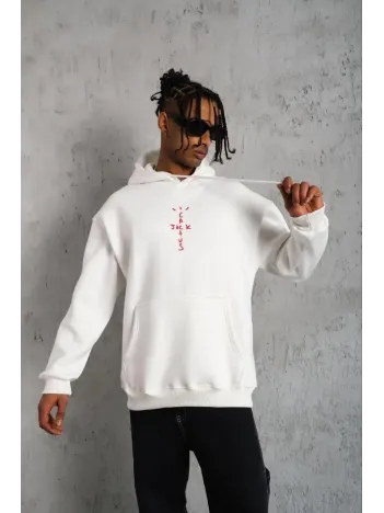 Erkek Kordonlu Arka Maske Kordon Saçlı Kapüşonlu - Beyaz Erkek Kordonlu Arka Maske Kordon Saçlı Kapüşonlu - Beyaz