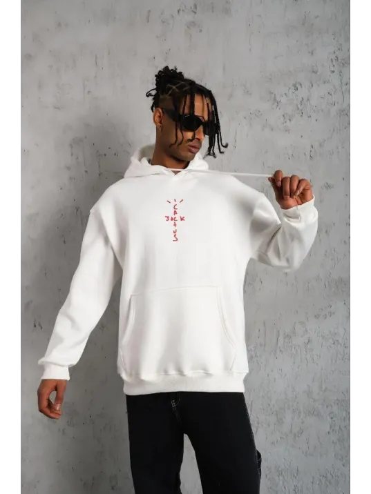 Erkek Kordonlu Arka Maske Kordon Saçlı Kapüşonlu - Beyaz Erkek Kordonlu Arka Maske Kordon Saçlı Kapüşonlu - Beyaz