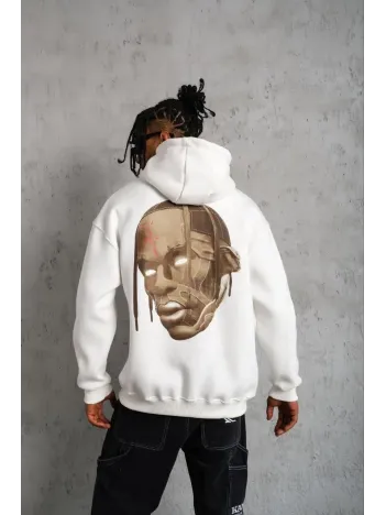 Erkek Kordonlu Arka Maske Kordon Saçlı Kapüşonlu - Beyaz Erkek Kordonlu Arka Maske Kordon Saçlı Kapüşonlu - Beyaz