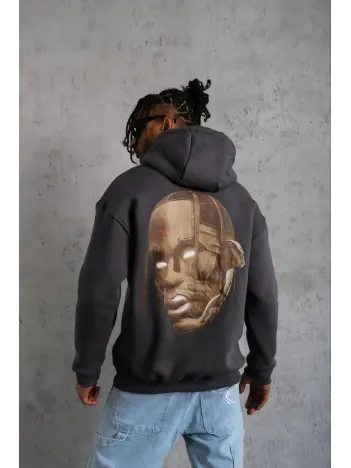 Erkek Kordonlu Arka Maske Kordon Saçlı Kapüşonlu - Füme