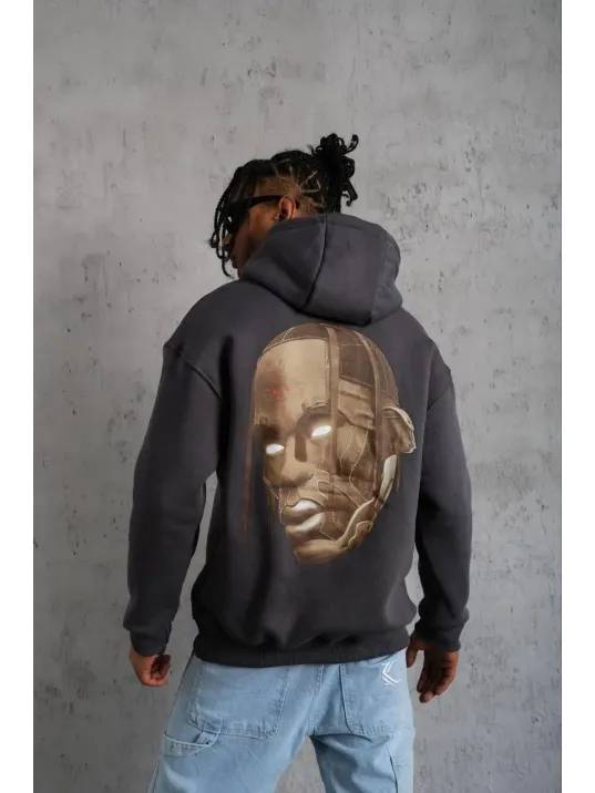 Erkek Kordonlu Arka Maske Kordon Saçlı Kapüşonlu - Füme