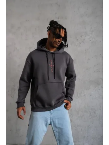 Erkek Kordonlu Arka Maske Kordon Saçlı Kapüşonlu - Füme