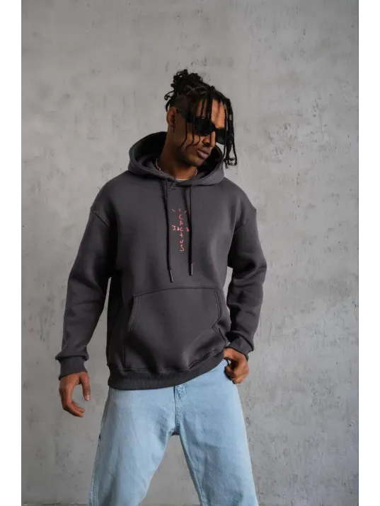 Erkek Kordonlu Arka Maske Kordon Saçlı Kapüşonlu - Füme