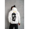 Erkek Kordonlu Maske Baskılı Kapüşonlu Sweat - Beyaz