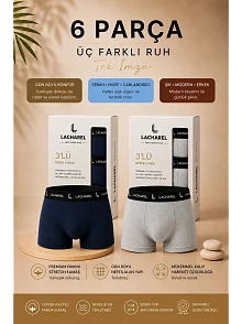 Erkek Likralı Pamuklu Nefes Alan Penye 6 Adet Boxer - Lacivert & Gri