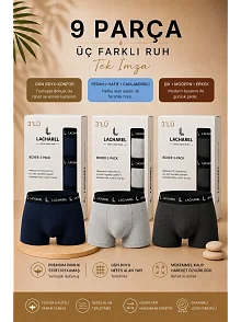 Erkek Likralı Pamuklu Nefes Alan Penye 9 Adet Boxer -lacivert- Gri - Füme