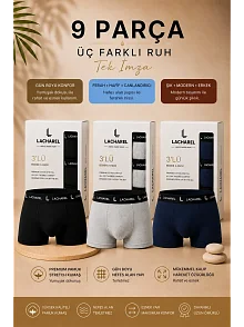 Erkek Likralı Pamuklu Nefes Alan Penye 9 Adet Boxer - Siyah - Gri - Lacivert