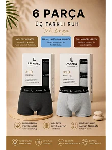 Erkek Likralı Pamuklu Nefes Alan Penye 6 Adet Boxer - Füme & Gri