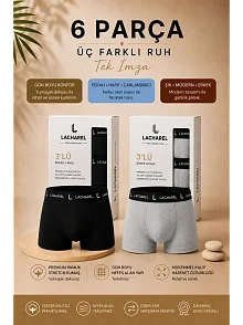 Erkek Likralı Pamuklu Nefes Alan Penye 6 Adet Boxer - Siyah & Gri