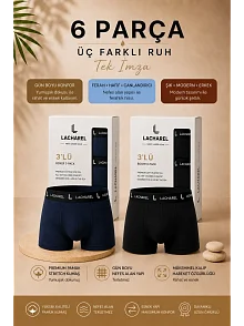 Erkek Likralı Pamuklu Nefes Alan Penye 6 Adet Boxer - Lacivert & Siyah