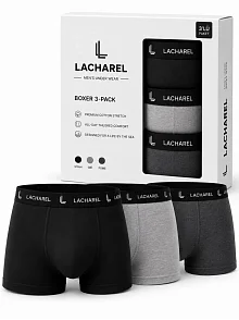 Erkek Likralı Pamuklu Nefes Alan Penye Boxer 3'lü Paket - Siyah - Gri - Füme