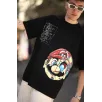 Erkek Mario Baskılı Oversize T-Shirt - Siyah