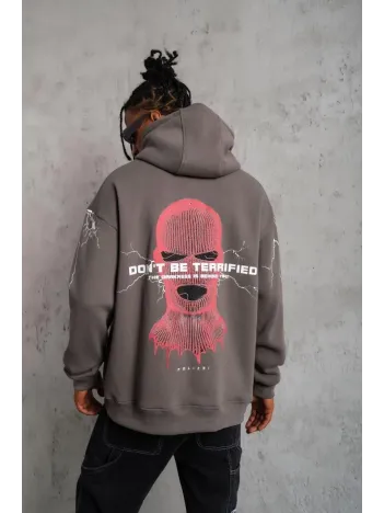 Erkek Maske Baskılı Kapüşonlu Sweat - Gri