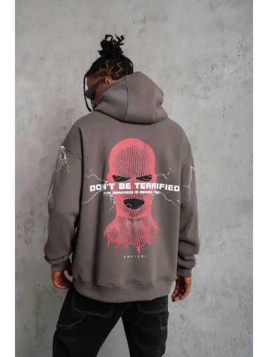 Erkek Maske Baskılı Kapüşonlu Sweat - Gri