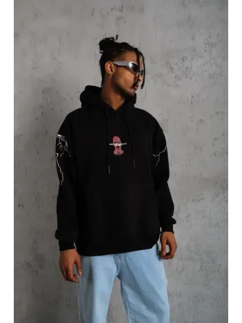 Erkek Oversize Üç İplik Kapüşonlu Sweatshirt – Siyah “Don’t Be Terrified” Ön, Sırt ve Kol Baskılı, Kanguru Cepli, Ribanalı Rahat Model- Siyah Erkek Oversize Üç İplik Kapüşonlu Sweatshirt – Siyah “Don’t Be Terrified” Ön, Sırt ve Kol Baskılı, Kanguru Cepli, Ribanalı Rahat Model- Siyah