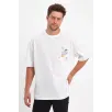 Erkek Melek Baskılı Oversize T-shirt - Beyaz Erkek Melek Baskılı Oversize T-shirt - Beyaz